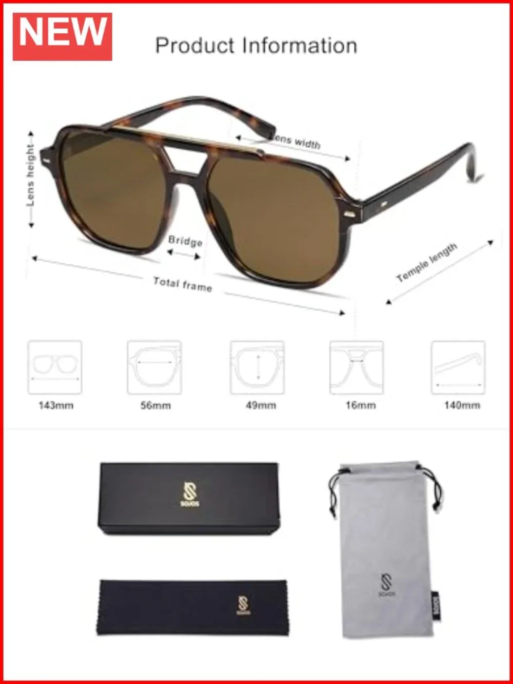 Retro Trendy Aviator Polarized Sunglasses Square Frame UV400 Protection